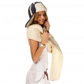 Комплект шапка скандинавка синяя +шарф белый меринос 