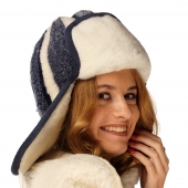 Комплект шапка скандинавка синяя +шарф белый меринос 