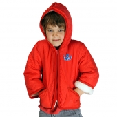 Детская куртка с капюшоном (меринос / плащёвка красная)