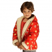 Детская куртка с капюшоном (меринос / плащёвка красная с рис.)