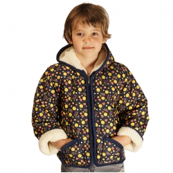 Детская куртка с капюшоном (меринос / плащёвка синяя с рис.)