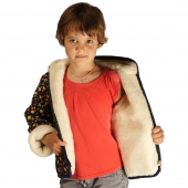 Детская куртка с капюшоном (меринос / плащёвка синяя с рис.)