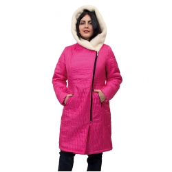 Женская удлиненная куртка-пальто Мария (фуксия) с капюшоном