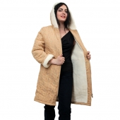Женская удлиненная куртка-пальто Ольга (бежевая) с капюшоном
