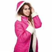 Женская удлиненная куртка-пальто Анна (фуксия) с капюшоном