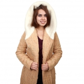 Женская удлиненная куртка-пальто Мария (бежевая) с капюшоном
