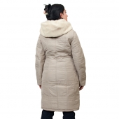 Женская удлиненная куртка-пальто Мария (серо-бежевая) с капюшоном