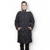 Женская удлиненная куртка-пальто Анна (чёрные калы) с капюшоном