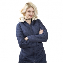 Женская удлиненная куртка-пальто Анна (Синяя) с капюшоном